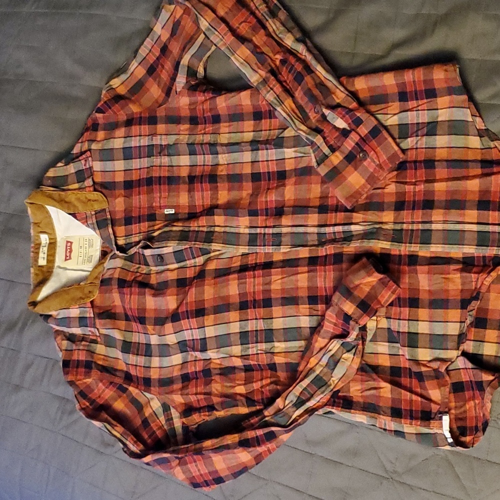 Levi's orange plaid button up shirt (S)